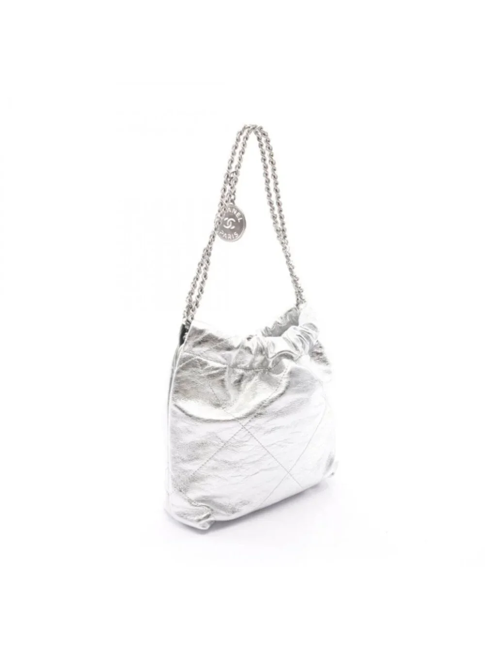 Chanel Shoulder Bag 22 Mini 2-Way Silver Leather 22 Quilted Chain